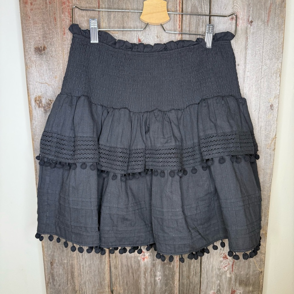 House of Harlow 1960 Black Tiered Smocked Waist Pom Pom Tiered Skirt size Large - Picture 11 of 11